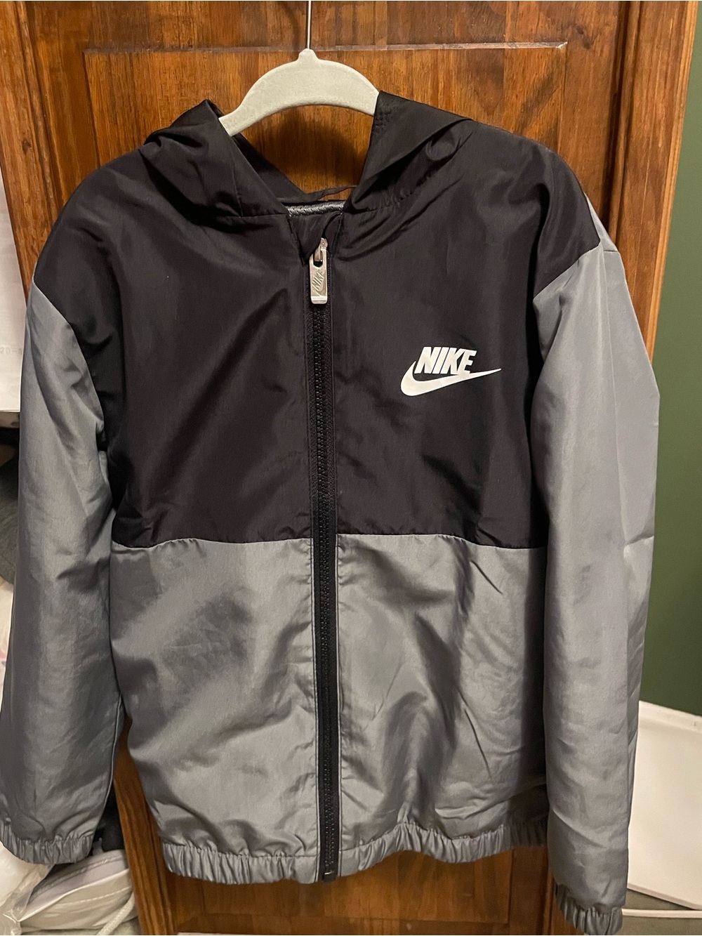Nike Black & Gray Kids Hooded Colorblock Rain Jacket